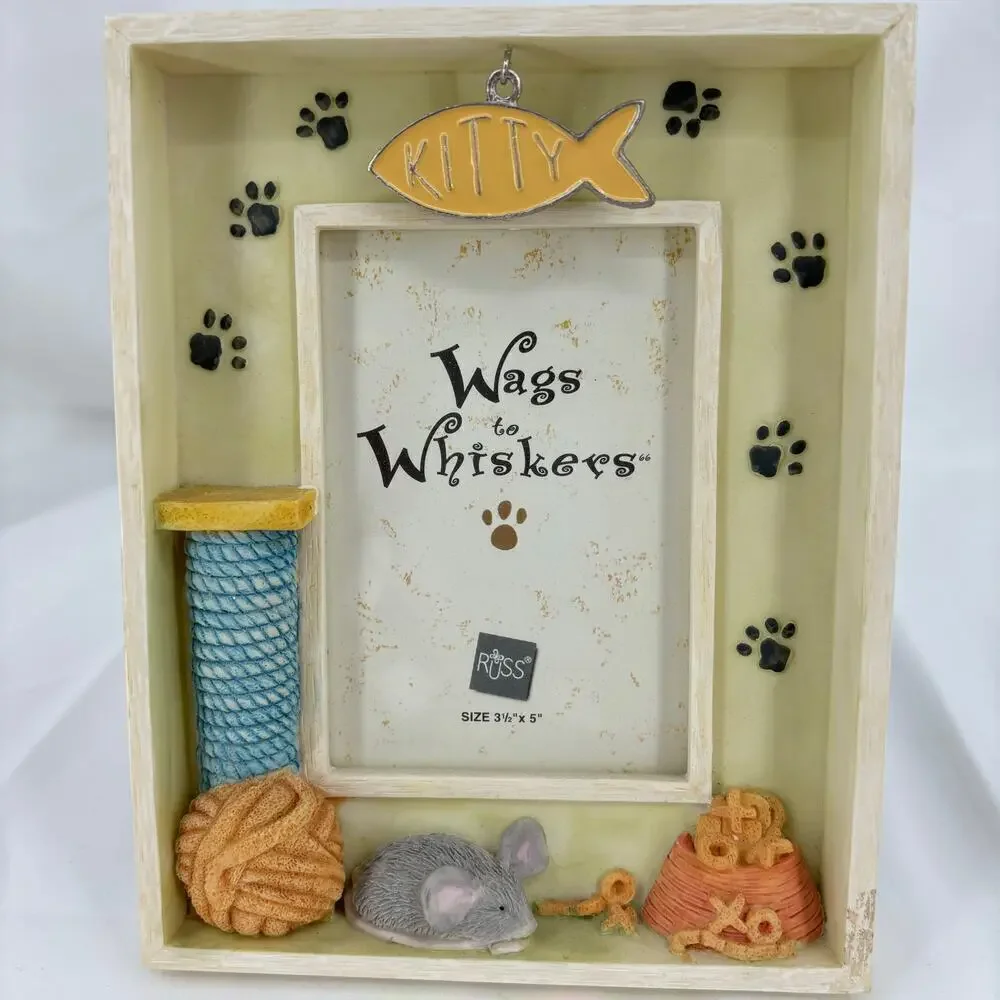 Russ Wags to Whiskers Cat Kitty Shadow Box Picture‎ Frame For 3.5 x 5 Inch Photo